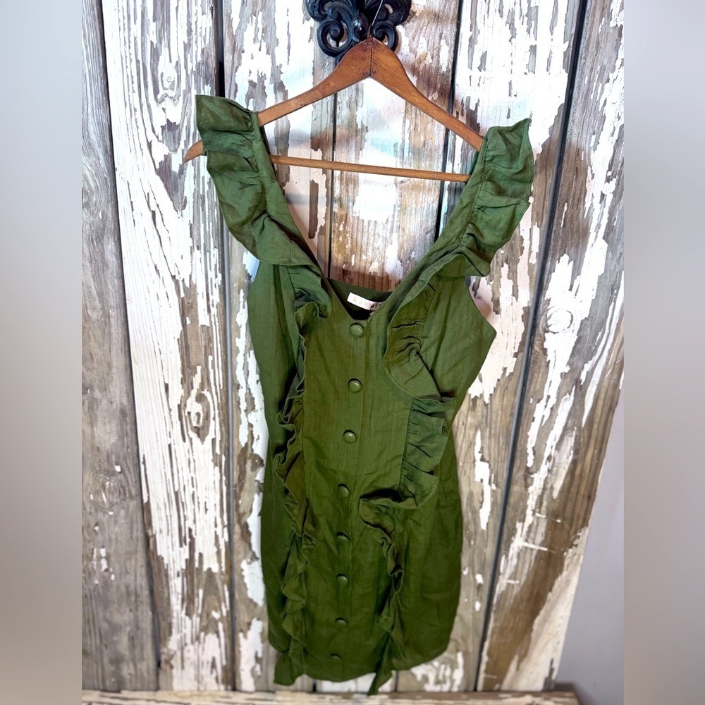 Karlie Ruffle Dress Dark Green Size Medium NWT
